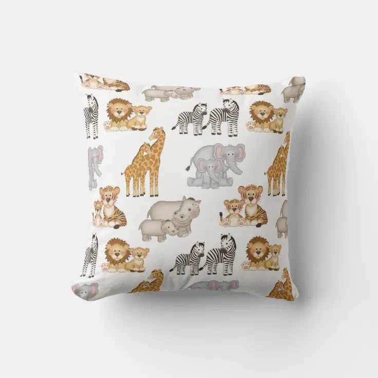 Safari Jungle Animals Baby Nursery Crib Throw Pillow | Zazzle