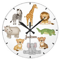 Safari Jungle Animals Baby Nursery Kids Room Large Clock
