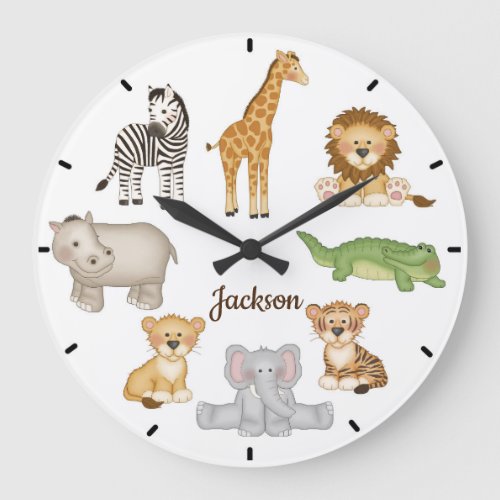 Safari Jungle Animals Baby Nursery Kids Room Large Clock