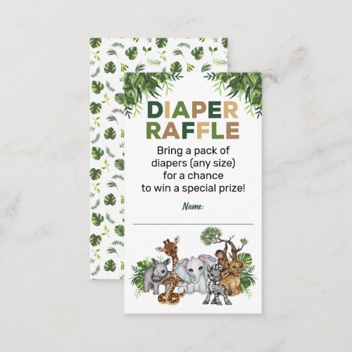 Safari Jungle Animals Baby Showe Diaper Raffle  Enclosure Card