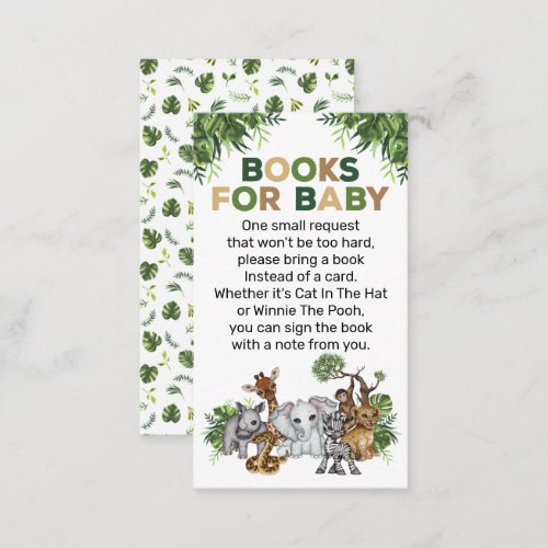 Safari Jungle Animals Baby Shower Books for Baby Enclosure Card