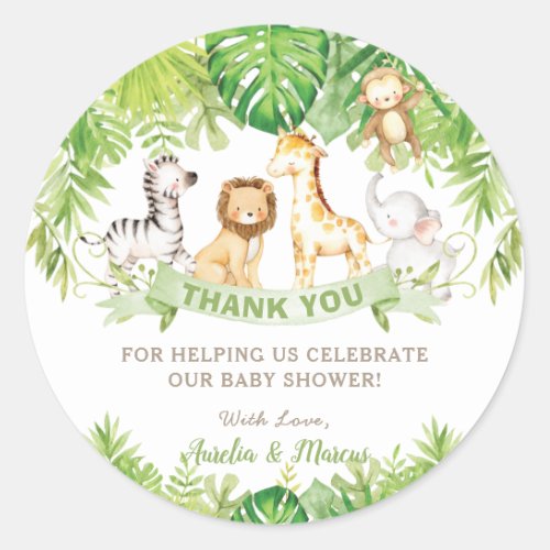Safari Jungle Animals Baby Shower Boy Green Forest Classic Round Sticker