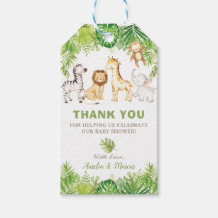 Safari Jungle Animals Baby Shower Boy Green Forest Gift Tags