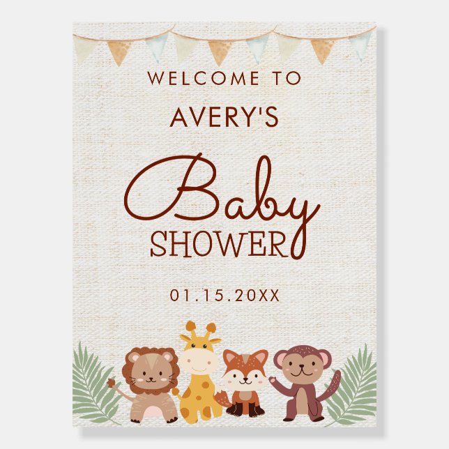Safari Jungle Animals Baby Shower Boy Welcome Sign (Front)
