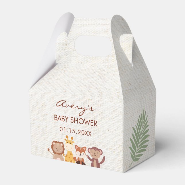Safari Jungle Animals Baby Shower Favor Box (Front Side)