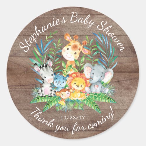 Safari Jungle Animals Baby Shower Favor Sticker