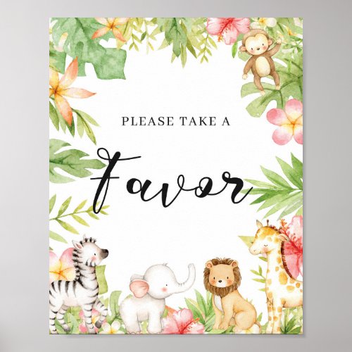 Safari Jungle Animals Baby Shower Favors Sign