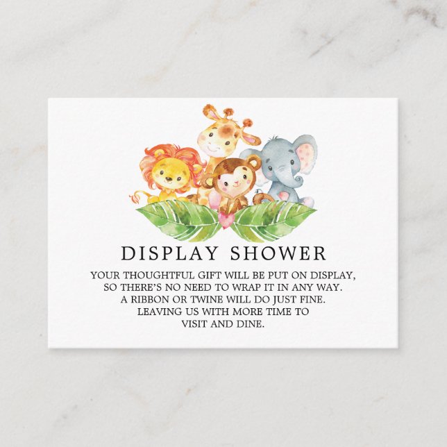 Safari Jungle Animals Baby Shower Gift Display Enclosure Card (Front)