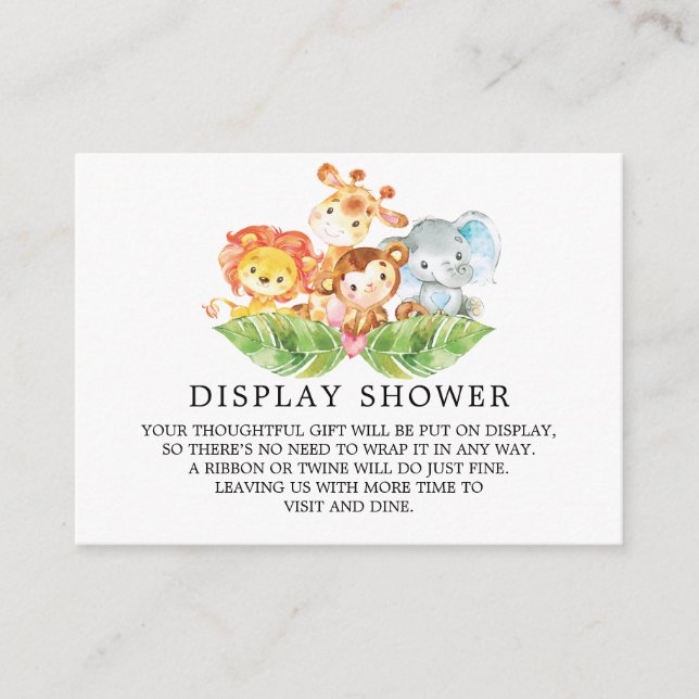 Safari Jungle Animals Baby Shower Gift Display Enclosure Card (Front)