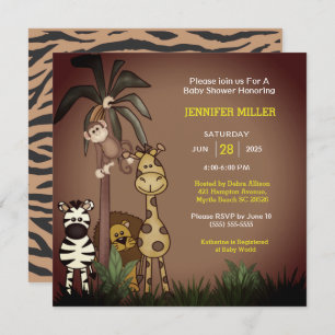 Safari Jungle Animals Baby Shower Invitation