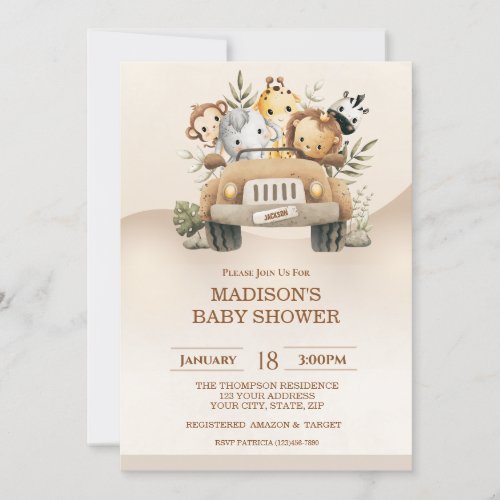   Safari Jungle Animals Baby Shower Invitation