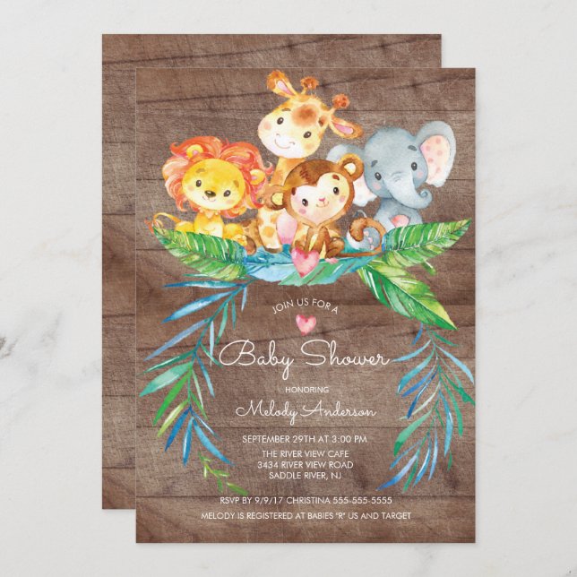 Safari Jungle Animals Baby Shower Invitation (Front/Back)