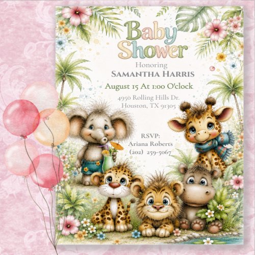 Safari Jungle Animals Baby Shower Invitation