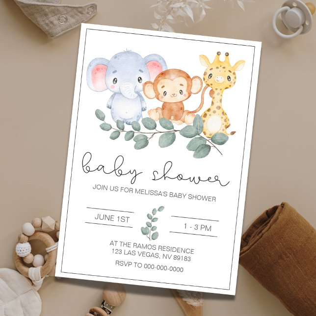 Safari Jungle Animals Baby Shower Invitation (Creator Uploaded)