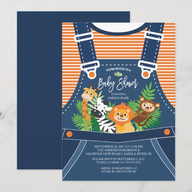 Safari Jungle Animals Baby Shower Invitation (Front/Back)