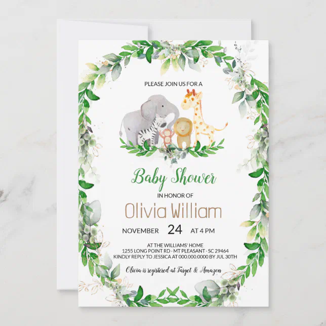 Safari Jungle Animals Baby Shower Invitation | Zazzle