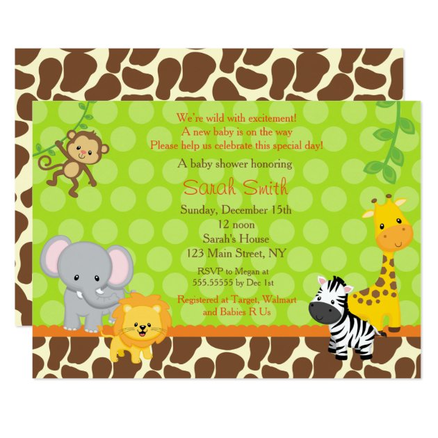 Safari Jungle Animals Baby Shower Invitations