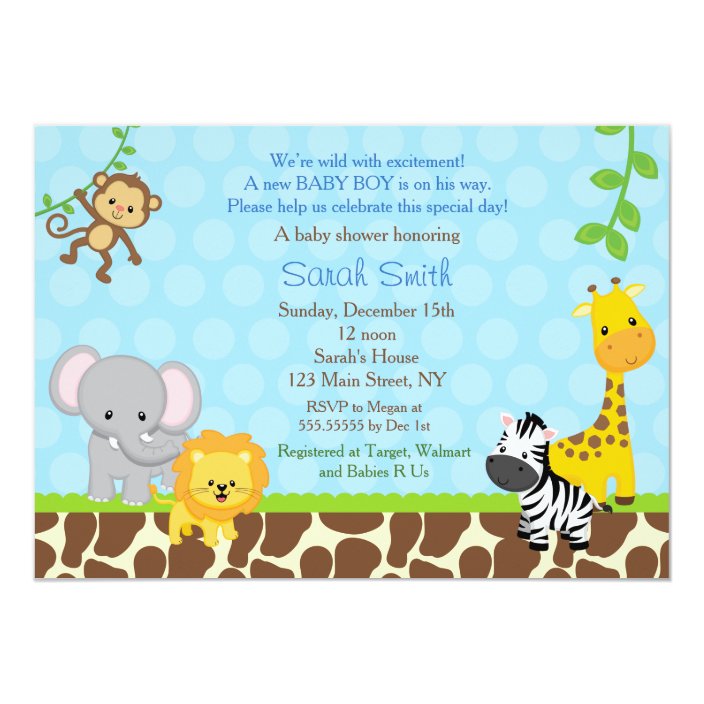 baby shower invitations jungle safari animals