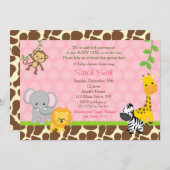 Safari Jungle Animals Baby Shower Invitations Girl (Front/Back)