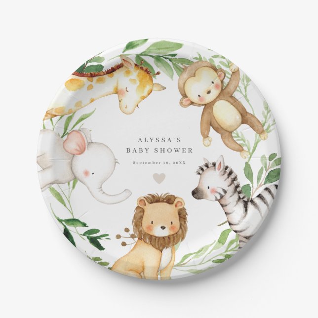 Safari Jungle Animals Baby Shower Paper Plates (Front)