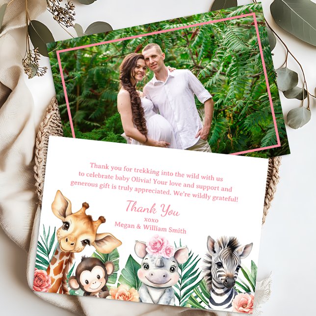 Safari Jungle Animals Baby Shower Photo Thank You  Card (Safari Baby Shower)