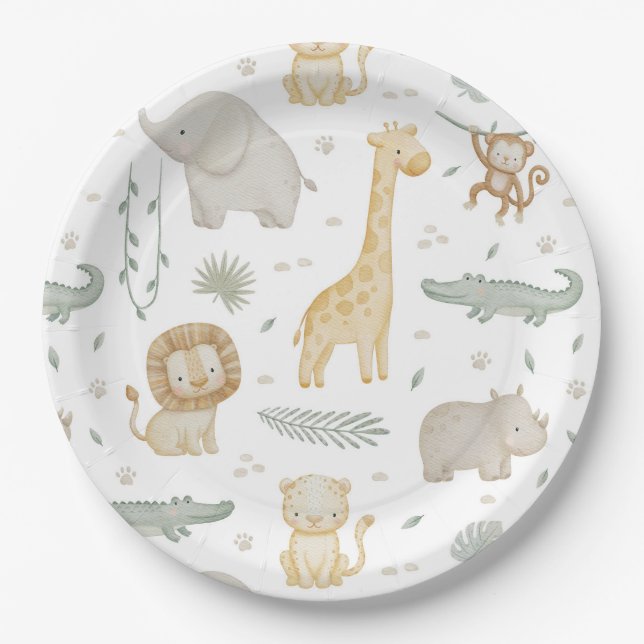 Safari Jungle Animals Baby Shower Plates (Front)