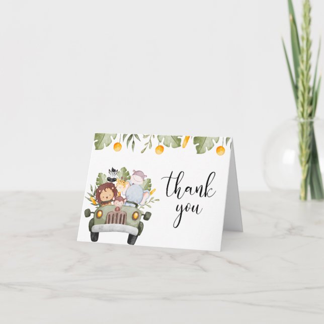 Safari jungle animals baby shower thank you card (Front)
