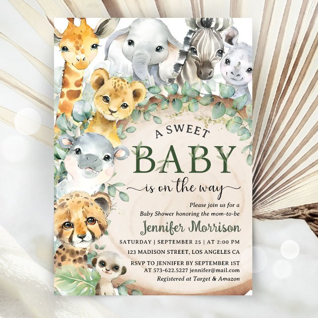 Safari Jungle Animals Baby Shower Tropical Rustic Invitation (Creator Uploaded)