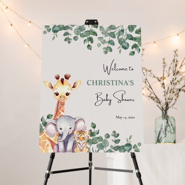 Safari Jungle Animals Baby Shower Welcome Sign (In Situ (Stand))