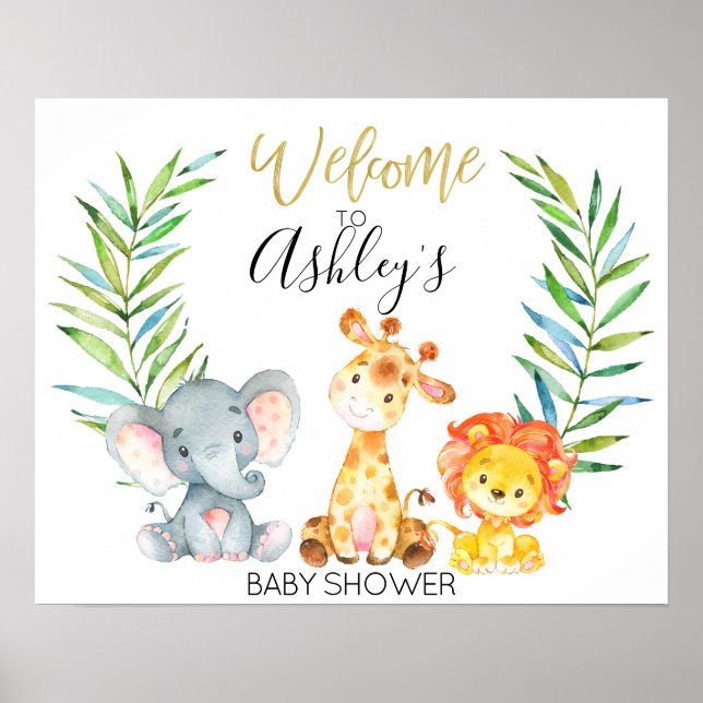 Safari Jungle Animals Baby Shower Welcome Sign (Front)