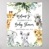 Safari Jungle Animals Baby Shower Welcome Sign