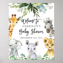 Safari Jungle Animals Baby Shower Welcome Sign