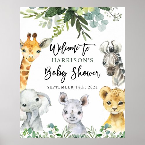  Safari Jungle Animals Baby Shower Welcome Sign