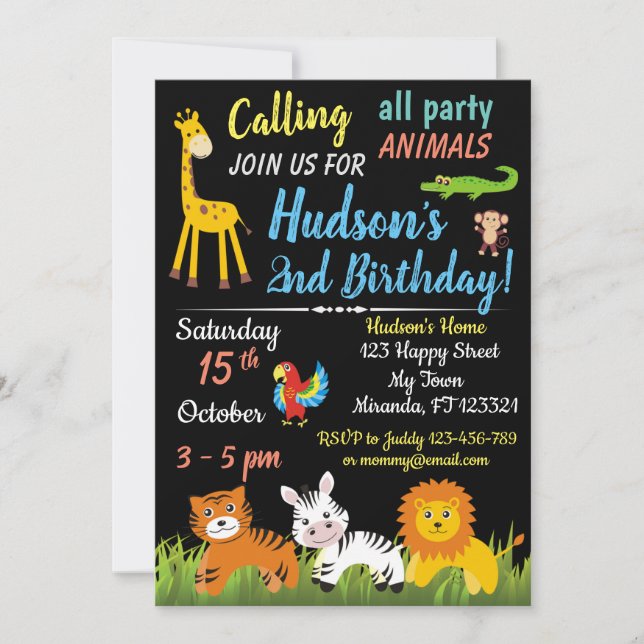 Safari Jungle animals birthday invitation (Front)