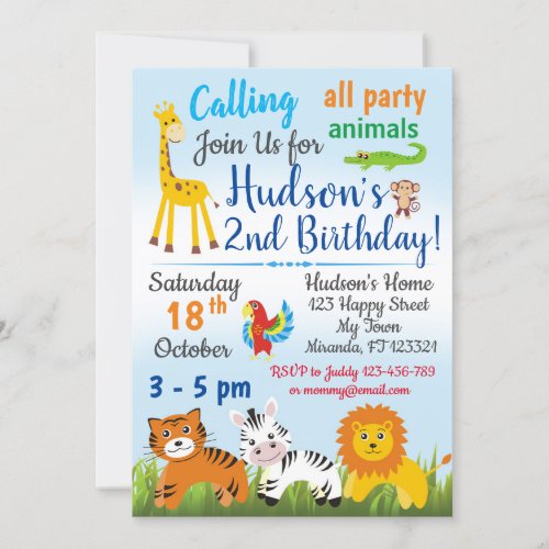Safari Jungle animals birthday invitation