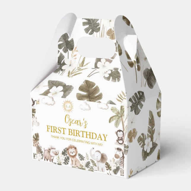 Safari Jungle Animals Birthday Party Favor Box (Front Side)