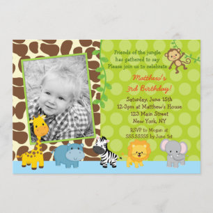 Safari Jungle Animals Birthday Party Invitations