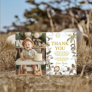 Safari Jungle Animals Birthday Party Photo Thank You Card