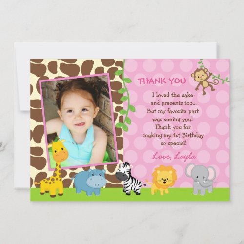 Safari Jungle Animals Birthday Thank You Note Card