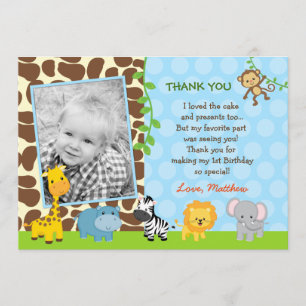 Safari Jungle Animals Birthday Thank You Note Card