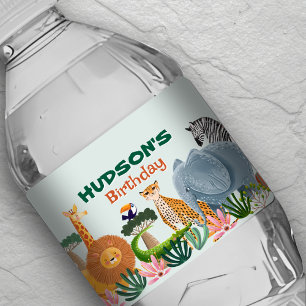 Safari jungle animals birthday water bottle Label