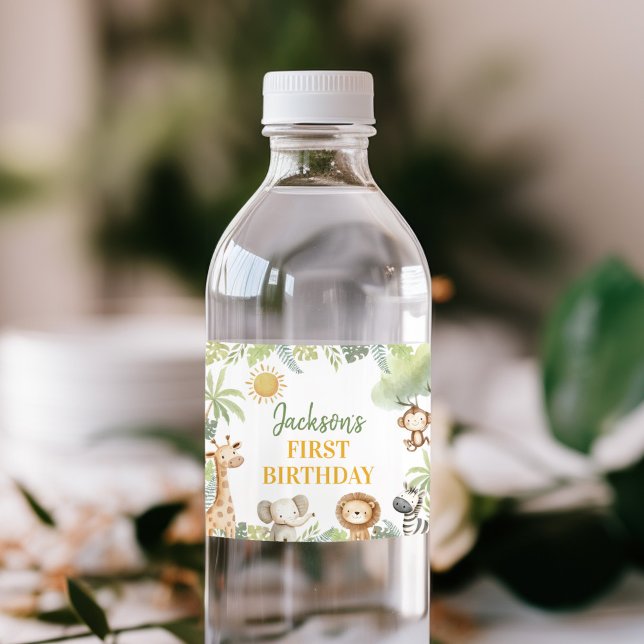 Safari Jungle Animals Birthday Water Bottle Label (Creator Uploaded)