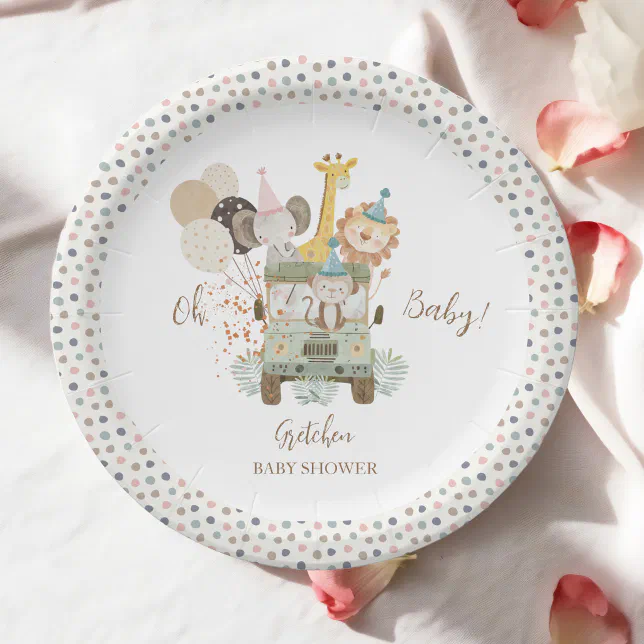 Safari Jungle Animals Boho Baby Shower Paper Plates 