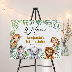 Safari Jungle Animals Boy 1st Birthday Welcome Foam Board