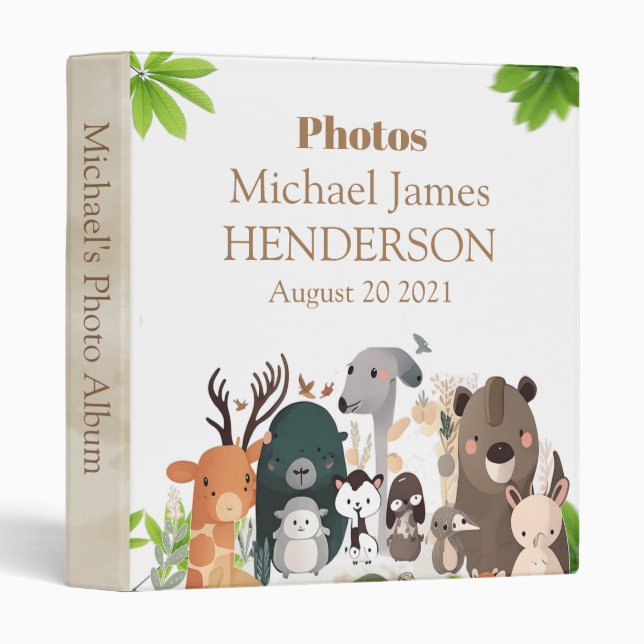 Safari Jungle Animals Boy Baby Photo Album  3 Ring Binder (Front/Spine)