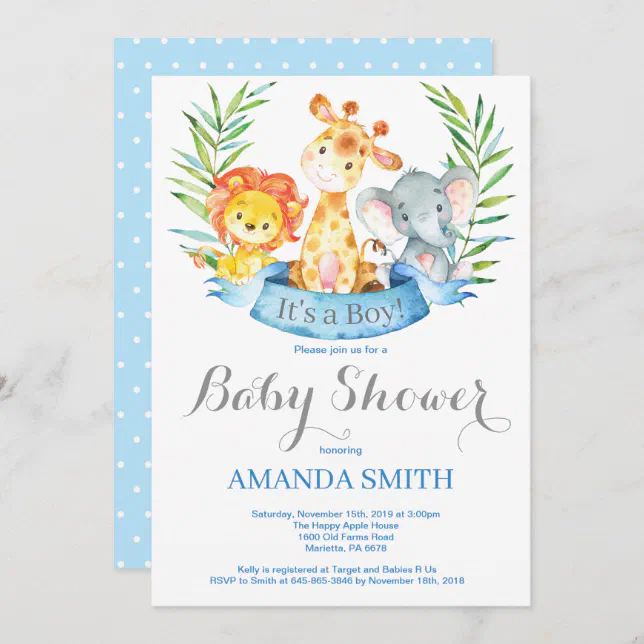 Safari Jungle Animals Boy Baby Shower Invitation | Zazzle