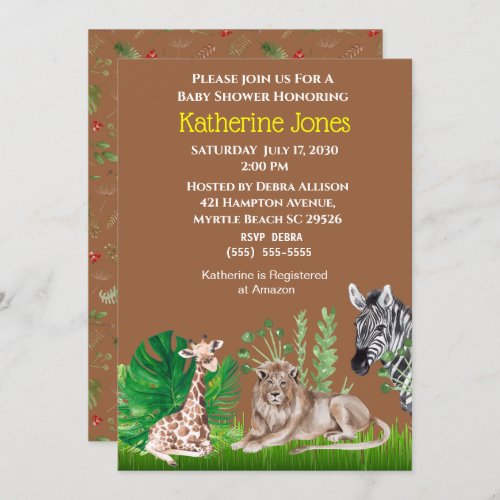 Safari Jungle Animals Boy Baby Shower Invitation