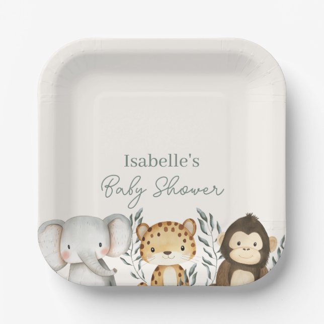 Safari Jungle  Animals Boy Baby Shower  Paper Plates (Front)