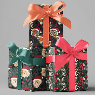 Safari Jungle Animals Christmas Lion Tiger Zebra Wrapping Paper Sheets