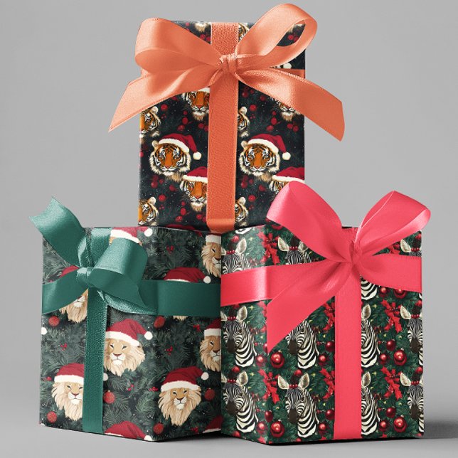 Safari Jungle Animals Christmas Lion Tiger Zebra Wrapping Paper Sheets (Creator Uploaded)